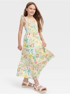 Roller Rabbit Girls' Vacation Tiered Maxi Dress Yellow/Green - XL
